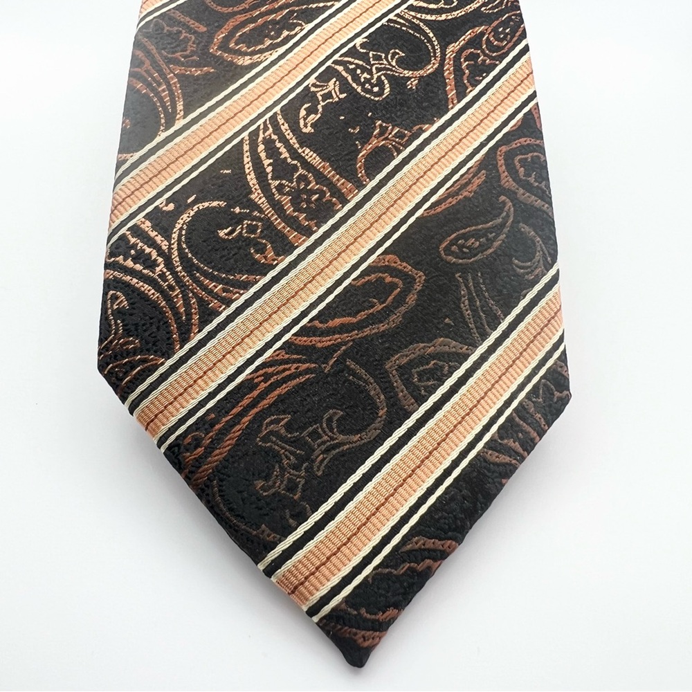 Vintage Alexander Julian Colours Black & Gold Paisley Striped Necktie Designer